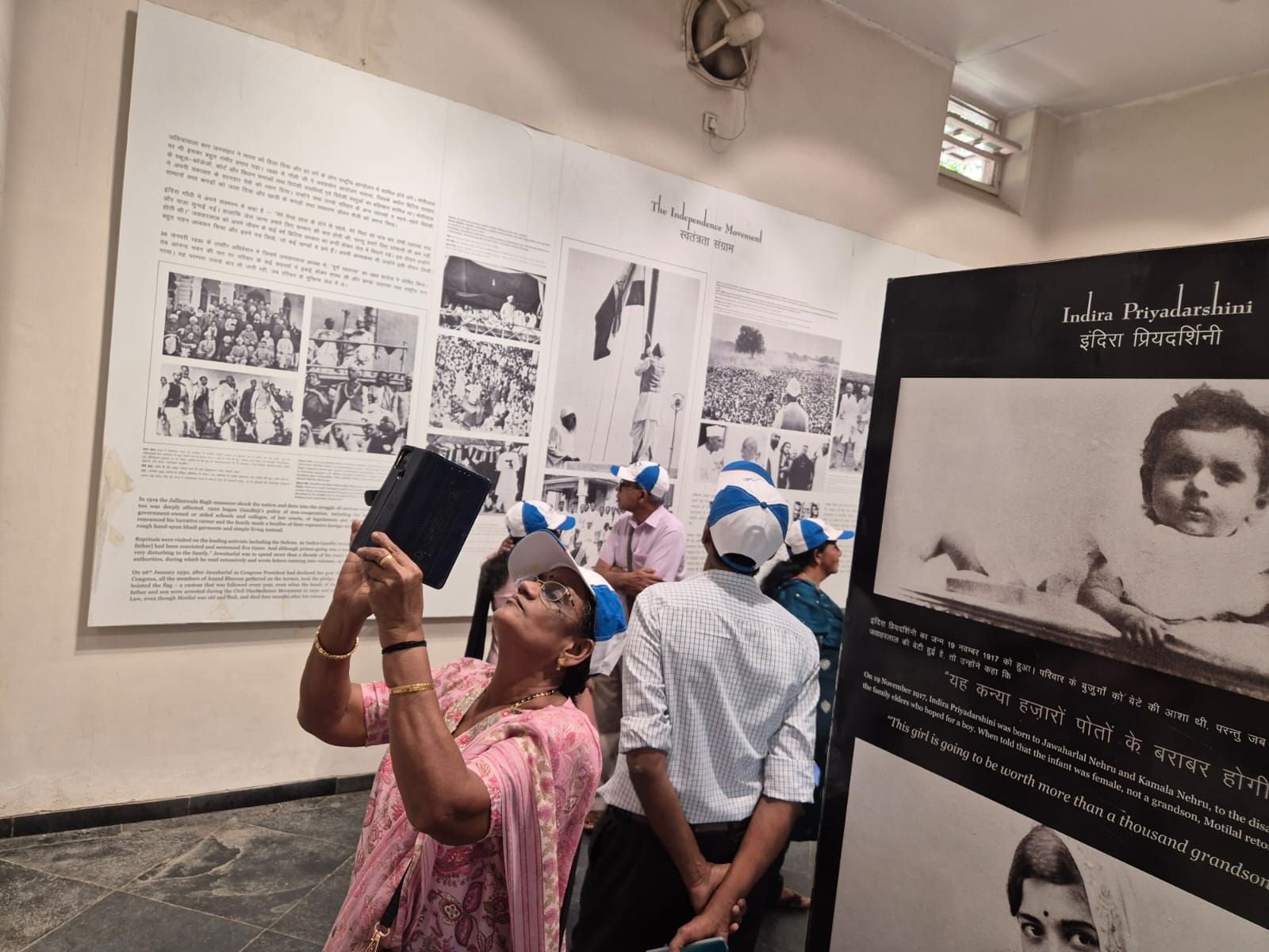 Tour group exploring Anand Bhawan Museum in Prayagraj, former residence of Nehru family